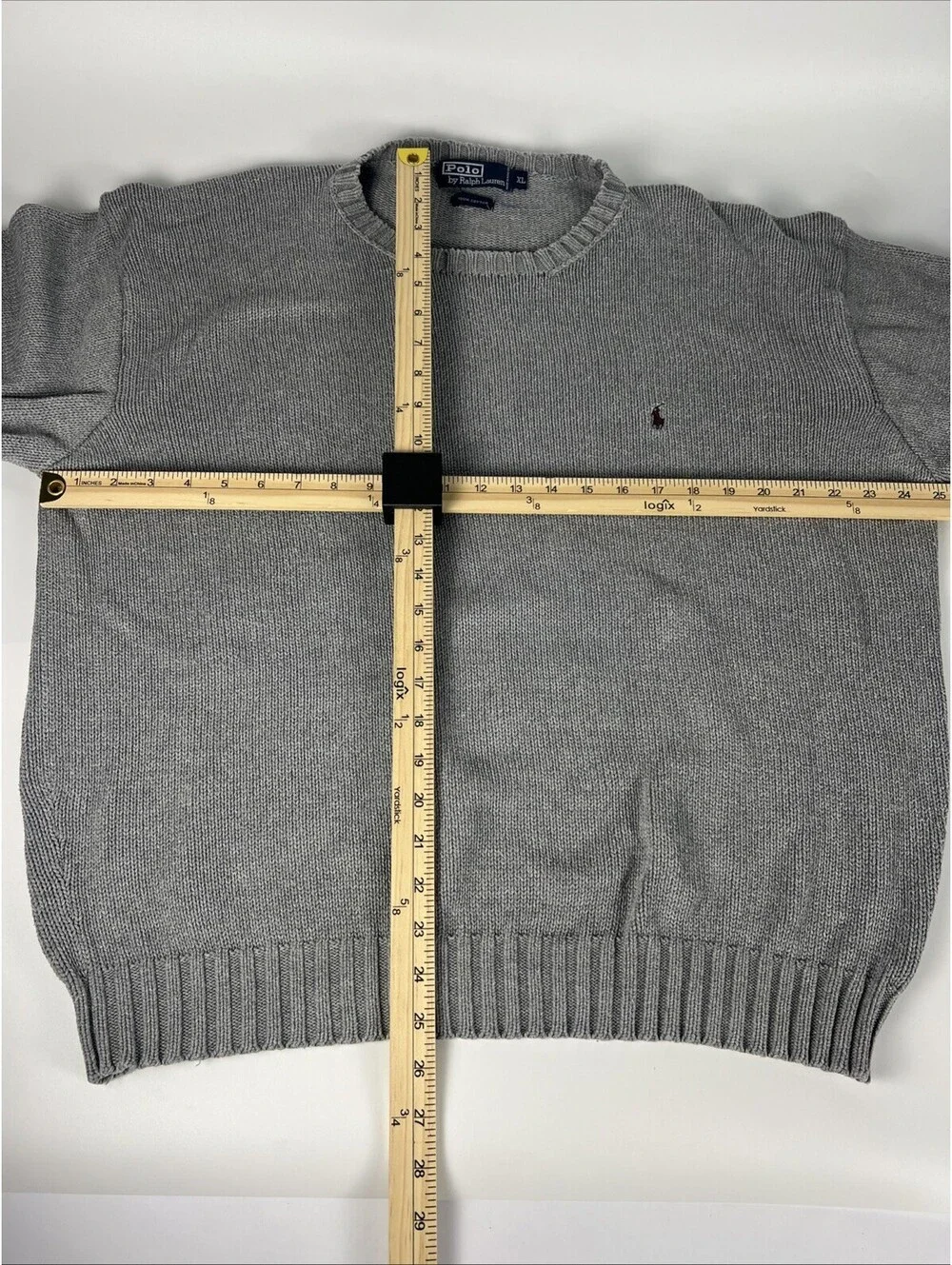 Polo Ralph Lauren Cotton Gray Knit Crewneck Sweater Brown Pony XLarge